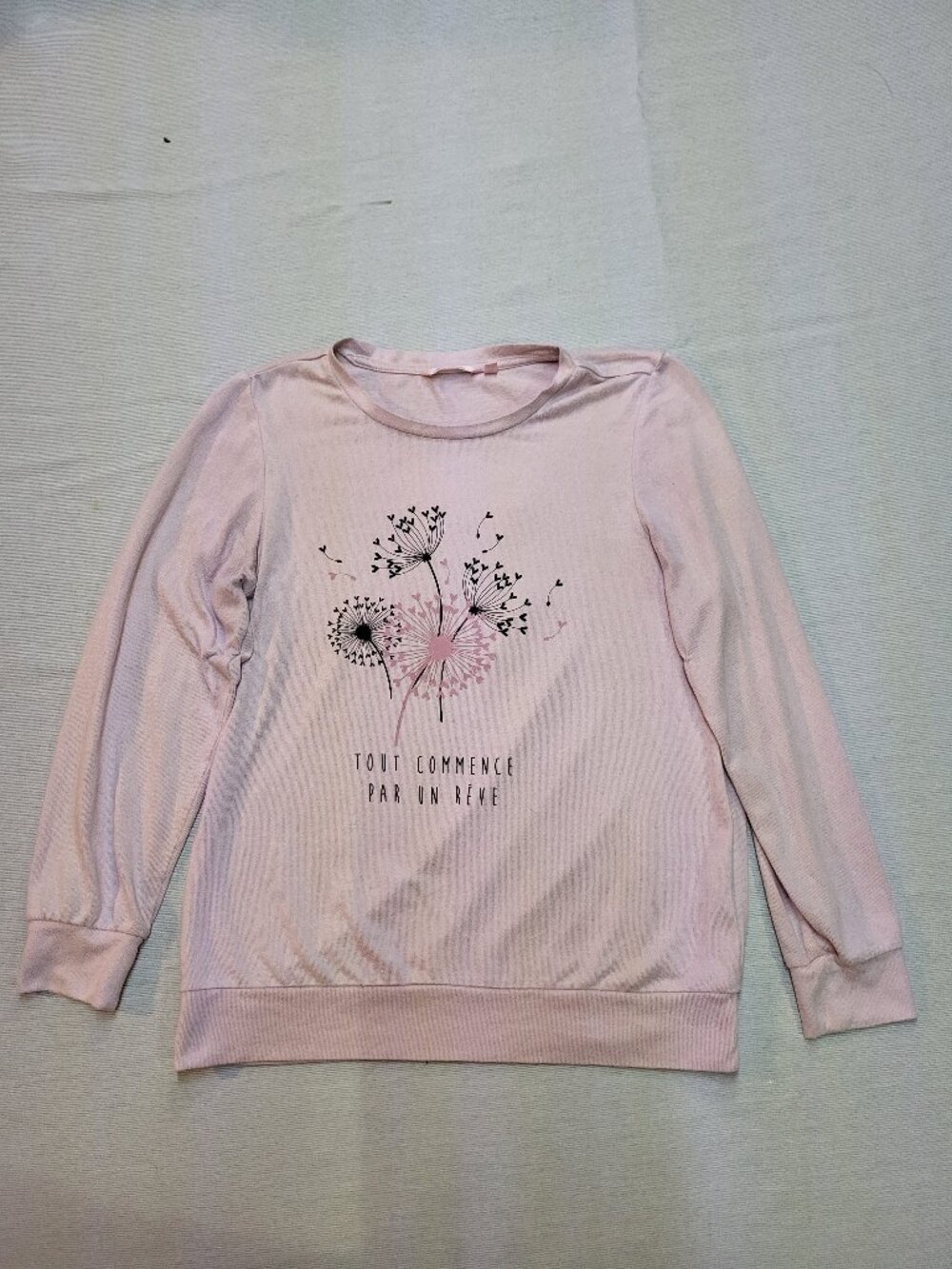La Vie en Rose Pink Dandelion "Tout Commence par un Rêve" Sweatshirt Size S/P